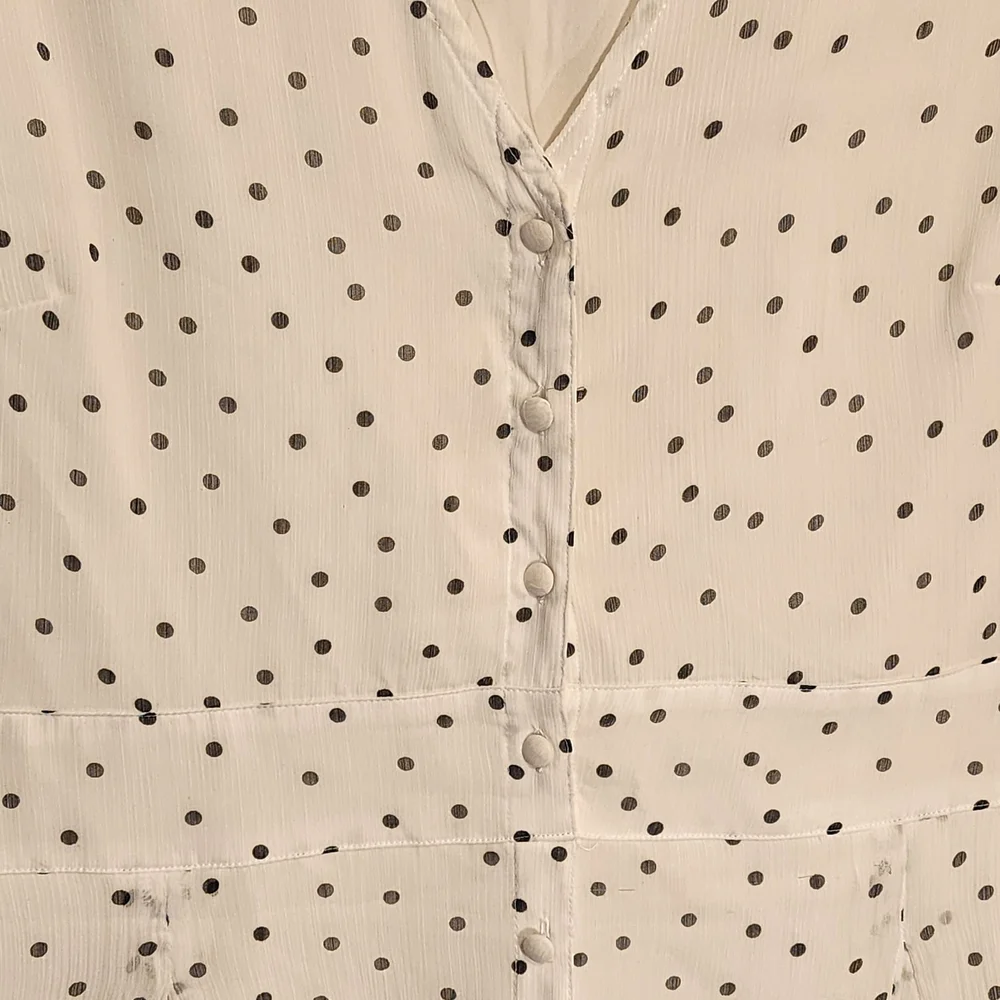 White Polka Dot Mini Dress Button Up Light And Airy Lanacore - Picture 3 of 9